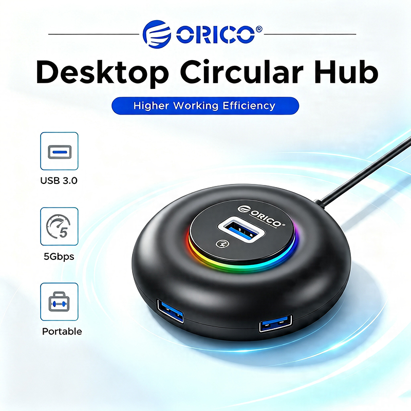 Earphone Splitter Jack - ORICO Taşınabilir Dairesel USB Hub RGB
