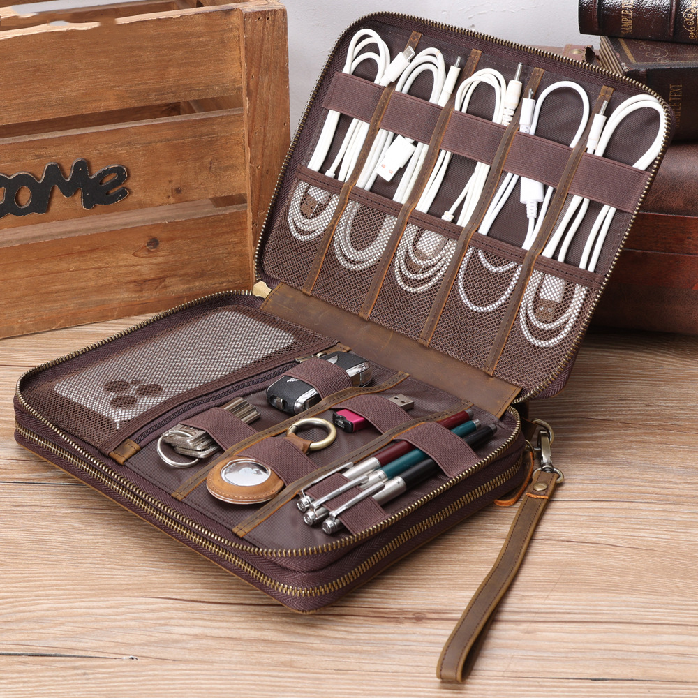 Phone Accessories Business - Tam Tahıl Deri Seyahat Kablo Aksesuarları